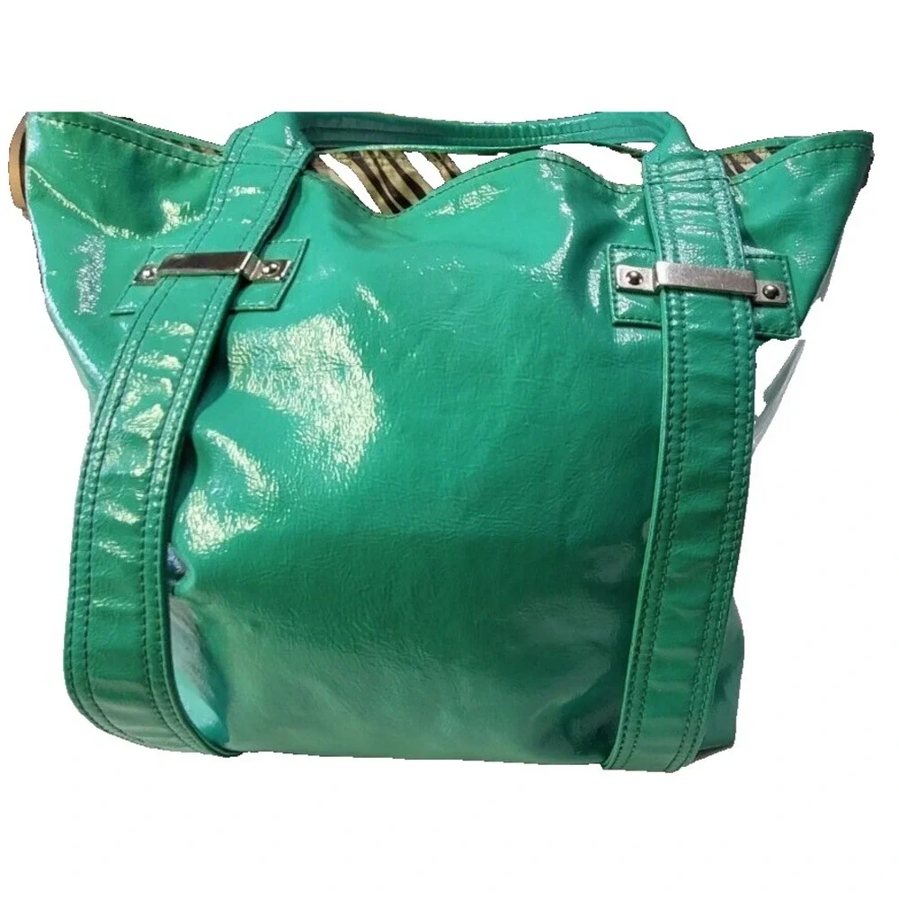 Vintage Guess Teal Shoulder Bag Silver Buckle Y2K Style Zebra Lining - Picture 2 of 16